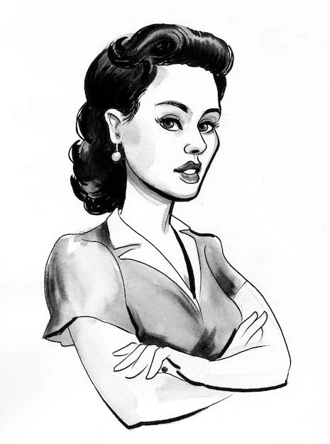 Belle Femme De Style Pin-up. Dessin Noir Et Blanc à L'encre | Photo Premium