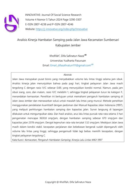 (PDF) Analisis Kinerja Hambatan Samping Pada Jalan Jawa Kecamatan ...