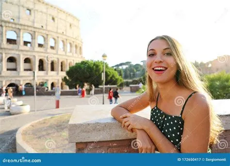 Roman Holiday. Smiling Beautiful Tourist Girl in Rome, Italy Stock ...