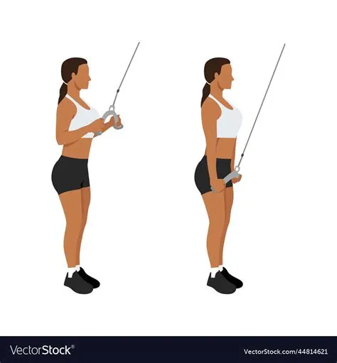 Woman doing cable rope tricep pull down Royalty Free Vector