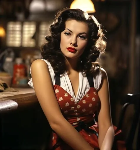 Beautiful 1940's pinup brunette wearing polka dot dress | Premium AI ...