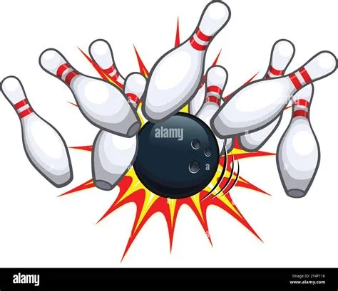 classic simple cartoon ten pin tenpin bowling ball and pins strike logo ...