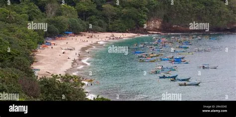 Papuma beach, Indonesia On July 2023. Aerial panoramic view of the ...