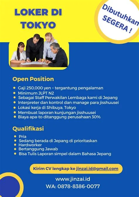Dibutuhkan SEGERA ! Staff Perwakilan untuk di Kantor Tokyo - LPK Jepang