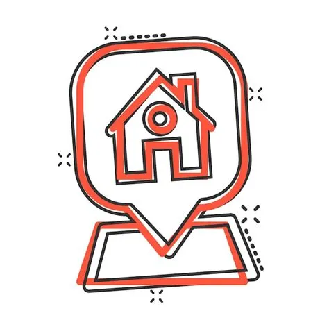 Home-pin-symbol im comic-stil hausnavigation cartoon-vektor ...