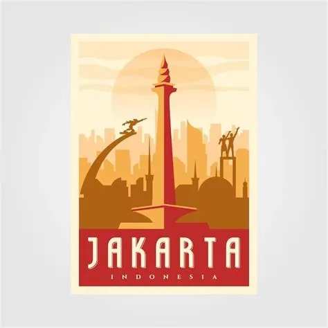Jakarta skyline landmark poster vintage vector minimal symbol ...