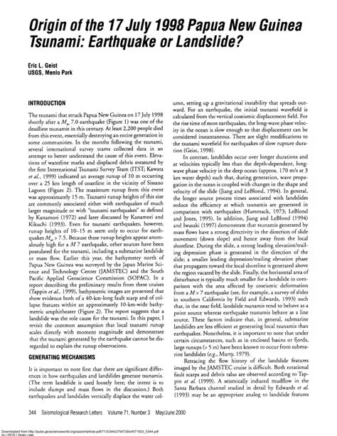 (PDF) Origin of the 17 July 1998 Papua New Guinea Tsunami: Earthquake ...