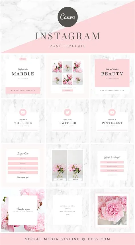 Instagram Post Template | Canva Template - Marble And Blush Pink Style ...