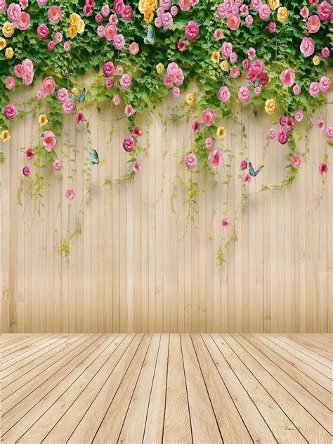 6.5ft(h)x5ft(w) Wedding Photography Backdrops no Crease Flower Wood ...