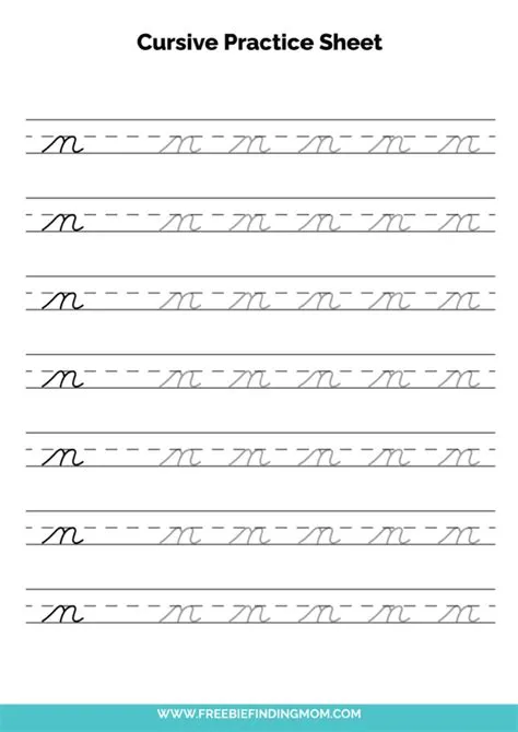 Free Printable Cursive Alphabet Practice Sheets: Lowercase N