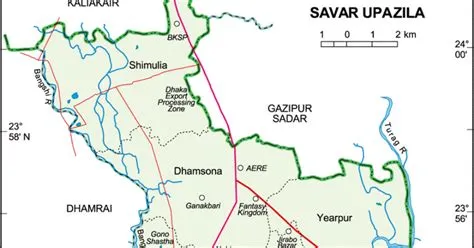 Maps of Bangladesh: Political Map of Savar Upazila