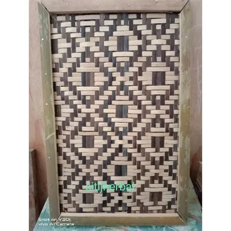 Jual hiasan dinding anyaman bambu hitam asli ( anyaman bunga gambir ...