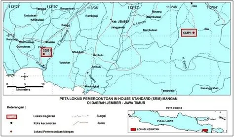 Gambar 3. Peta lokasi pengambilan conto di Kabupaten Jember, Provinsi ...