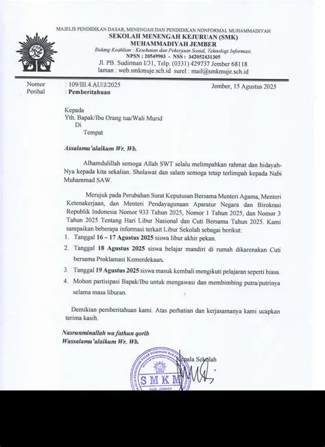 Pemberitahuan Terkait Libur Nasional dan Cuti Bersama Hari Kemerdekaan ...