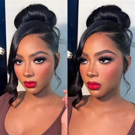 Bun with side bang hairstyle | Sleek ponytail hairstyles, Black hair ...