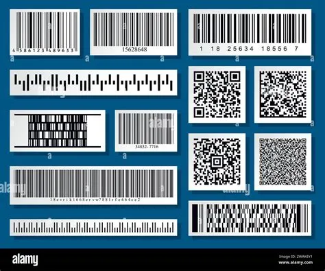 Barcodes and QR codes collection set. Black striped code for digital ...