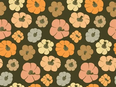 Cute vector seamless pattern background with top view pumpkins on dark ...