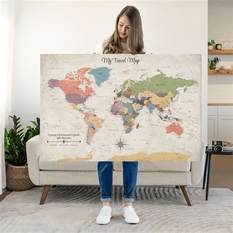 Elephant Stock My Travel Map Push Pin Iii Wall Art - Map Canvas Art ...