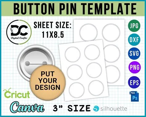 3 Inch Button Pin Template, Pinback Buttons, Pin Button Canva Template ...