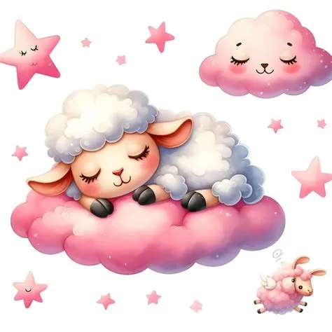 Premium Photo | Cute sheep sleeping on the pink cloud Vector cartoon ...