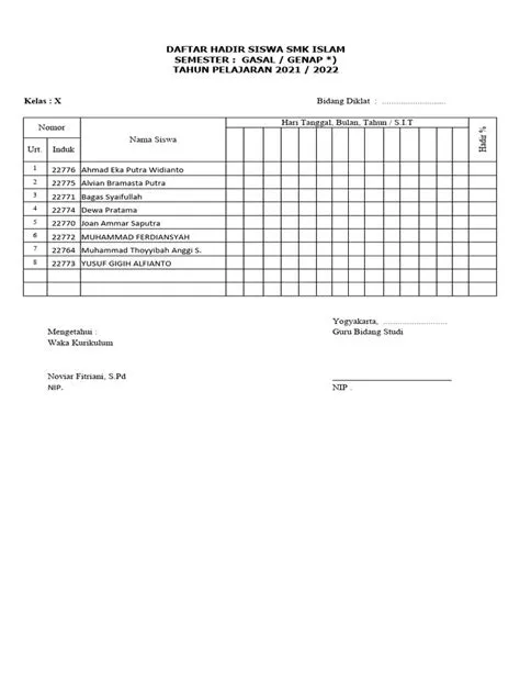 Daftar Presensi SISWA 2021 | PDF