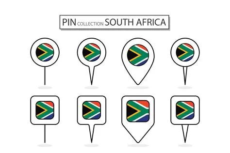 Set of flat pin South Africa flag icon in diverse shapes flat pin icon ...