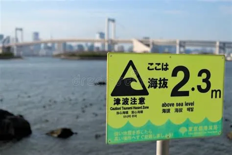 Tsunami Hazard Warning Sign in Tokyo, Japan Stock Photo - Image of ...
