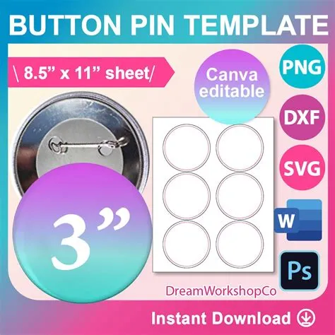 3inch Button Pin Template, 3inch Pin Button Template, Canva, SVG, DXF ...