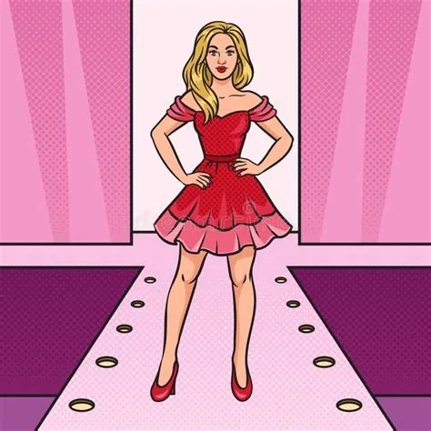 Girl Model in a Dress on the Podium Pop Art Raster Stock Illustration ...