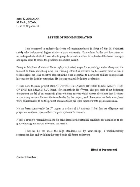 Letter of Recommendation by HOD | PDF | Career & Growth