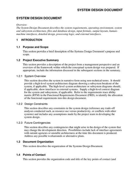 System design document template in Word and Pdf formats