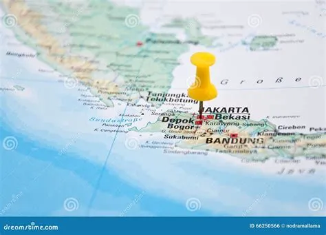 Jakarta, Java, Indonesia, GreenPin And Passport, Close-Up Of Map ...