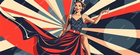 Glamorous pinup fashion model in a stunning dress posing on a runway ...