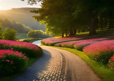 A Stone Track In Spring Garden Natural Background, Wallpaper, Nature ...