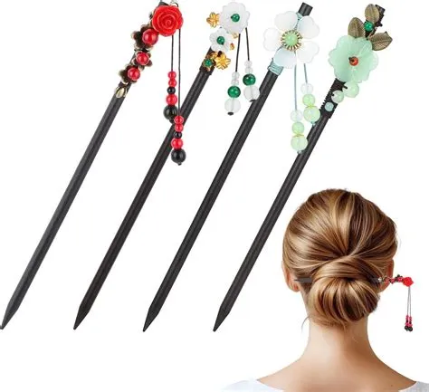 Amazon.com : Japanese Hair Pin, 4 Pack 7" Wooden Japanese Hair Stick ...