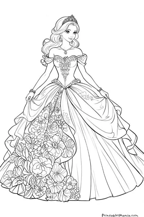 Beautiful Princess Coloring Pages for Kids - Free Printab… | Páginas ...
