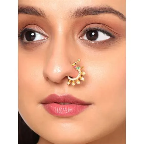 Buy Yellow Chimes Ad Ethnic Gold Plated Traditional Non Piercing Nose ...