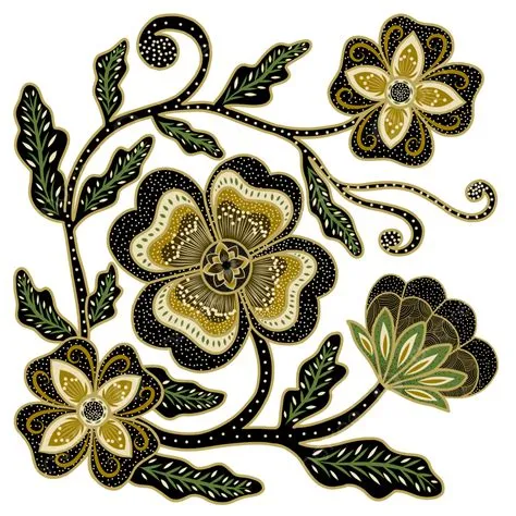 Hand Drawn Indonesian Batik Flower Pattern, Batik, Indonesian Batik ...