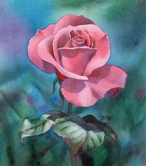 Pink Rose Flower Painting - Full Image