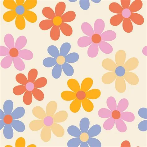 Floral pattern in the style of the 70s with groovy daisy flowers. Retro ...